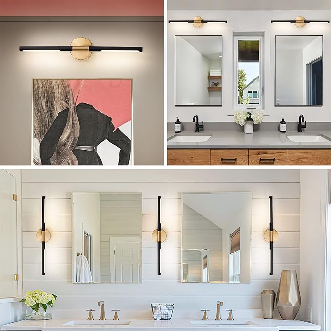 Modern Bathroom Light Fixtures Over Mirror 24 Inch, 18W 360° Rotatable Dimmable 4000K Led Vanity Light Bar, Black and Gold Bathroom Vanity Lights Above Mirror, Led Bathroom Lighting