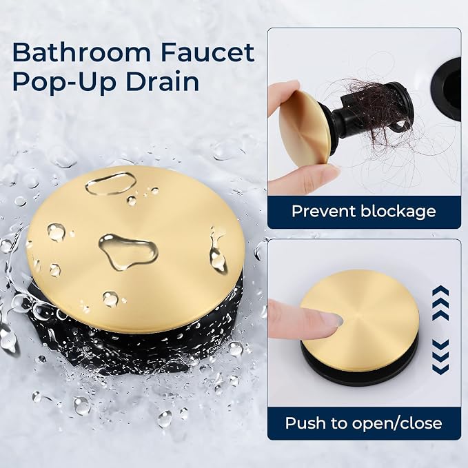 Bathroom Sink Faucet Brushed Gold, 2-Handle 4-inch Centerset Faucet | Lead-free stainless steel, pop-up drain included, Detachable faucet aerator, 360°swivel spout, for vanity sink 3-hole mount