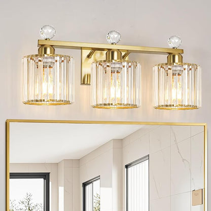Modern Crystal Bathroom Vanity Light, Gold Bathroom Lighting Fixture, Crystal Brass Vanity Light Fixture Over Mirror, Bath Wall Mounted Lighting for Bedroom, Living Room