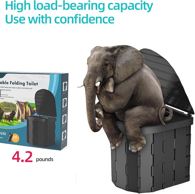 Compact Foldable Travel Toilet for Camping, Hiking, Road Trips, and Emergencies – Heavy-Duty Portable Toilet with 300 lbs Capacity, Easy to Clean, Lightweight & Space-Saving Design(Circular arc）