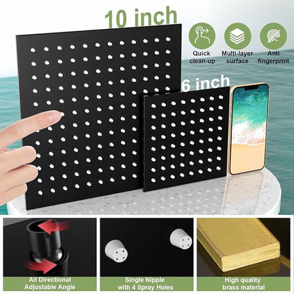 Enga Dual Shower Head System with Tub Spout, Ceiling Mount 10 Inch Shower Head with 6 Inch Wall Mount Shower Head, 4 Way Diverter Shower Faucet with 2 in 1 Handheld, Matte Black