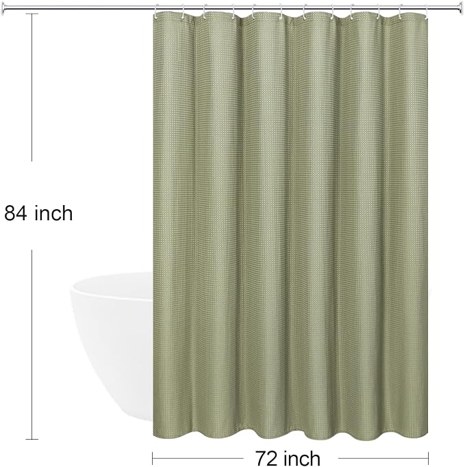 Extra Long 230GSM Sage Green Shower Curtain, 72 x 84 | 230GSM Tall Fabric Shower Curtain for Bathroom, Water Repellent, Machine Washable