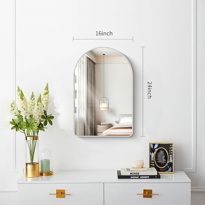 FORBATH Arched Bathroom Mirror 16x24 Inch, Silver Bathroom Mirror Wall Mounted Modern Aluminum Alloy Frame Arch Mirror for Bedroom Living Room Entryway, Hanging or Leaning Against Wall