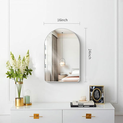 FORBATH Arched Bathroom Mirror 16x24 Inch, Silver Bathroom Mirror Wall Mounted Modern Aluminum Alloy Frame Arch Mirror for Bedroom Living Room Entryway, Hanging or Leaning Against Wall