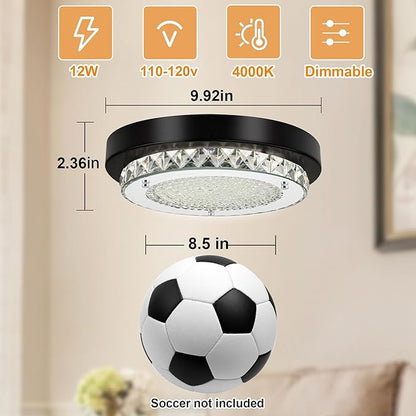 Flush Mount Ceiling Light LED Crystal Bathroom Light Fixture Small 10 Inch Dimmable Hallway Lighting Black Modern Foyer Ceiling Lights for Entryway Laundry Room Mini Kitchen Ceiling Light