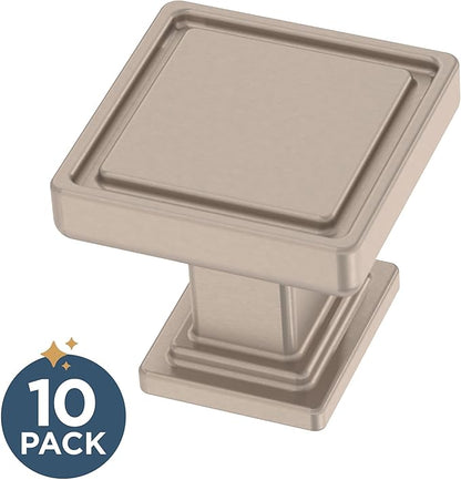 Franklin Brass 10 Pack Brushed Nickel Cabinet Knobs 1 inch (25mm) Kitchen Cabinet Handles and Drawer Knobs for Cupboards, Dressers, Furniture, Bathroom Vanity | Recessed Square