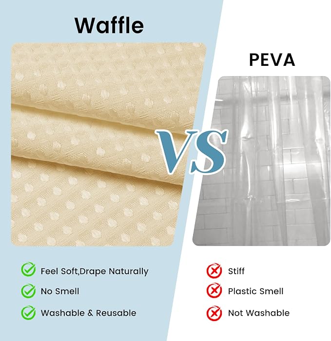 SORTTO No Hook Shower Curtain with Snap in Liner Set Waffle Shower Curtain for Bathroom Hotel Style Fabric Waterproof Inner Liner，71" W x 74" H, Cream