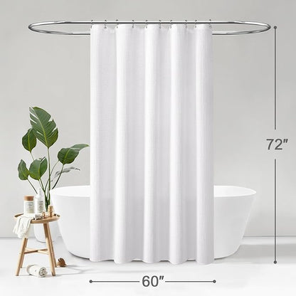 Stall Waffle Shower Curtain - White Cotton Fabric Texture Heavyweight Shower Curtains for Narrow Bathroom,Washable,60Wx72L
