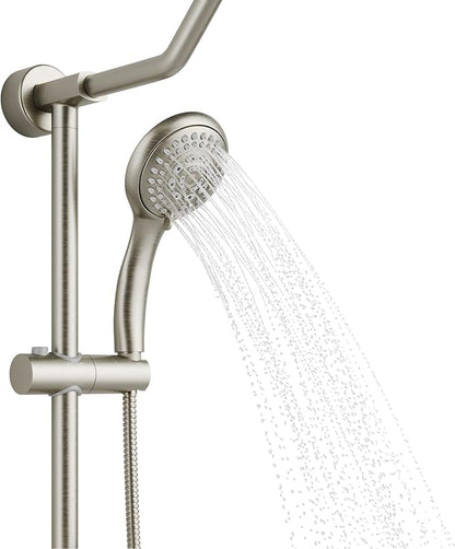 PULSE ShowerSpas Kauai III Brushed Nickel Rain Shower Head with Handheld Spray - 1.8 GPM, 8" Showerhead, 5-Function HandShower, Adjustable Slide Bar - Shower Heads with Handheld Spray Combo