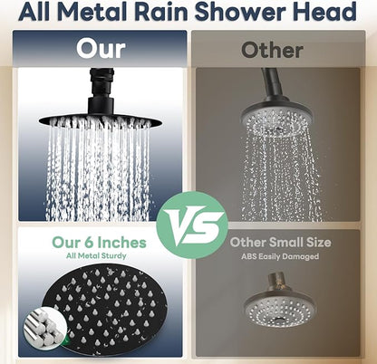 Dual Shower Head for Couples with 6-Mode Diverter, Matte Black | 304 Stainless Steel, Adjustable High Pressure Double Shower Head, Couples Gift, Renter-Friendly, Fits 53"-74" Wide Bathrooms