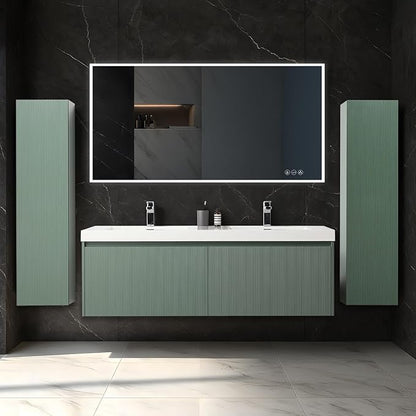 Blossom 60 Inch Double Sink Bathroom Vanity with Side Cabinets, All Wood Wall Mounted Floating Bathroom Vanity Cabinet with Acrylic Sinks, Soft-Close Drawers, Bathroom Vanities, Aventurine Green