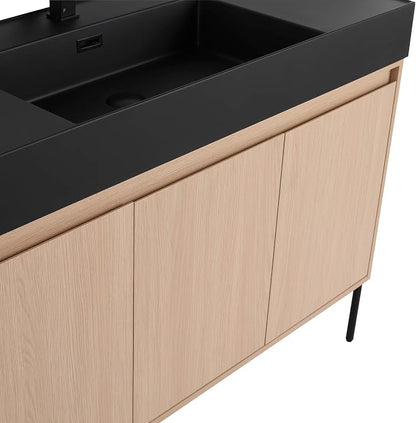 Crownpoint 48 Inch Bathroom Vanity with Sink, Black Sink, White Oak Finish, Full Assembly Required, Elegant Bathroom Vanities for Modern Homes