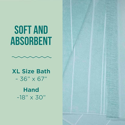 Sand Cloud Turkish Premium Bath Towels for Bathroom - Large, Set of 4 | 100% Certified Organic Turkish Cotton Yarn - Lightweight, Soft & Absorbent - Dry Faster & Cleaner - Classic Seaglass