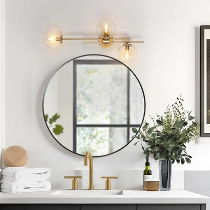 KSANA Gold Sconces Wall Lighting, Modern 3-Light Bathroom Vanity Light Fixtures with Globe Clear Glass Shade Over Mirror or Beside for Hallway, Bedroom, Living Room and Kitchen