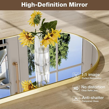 22"x30" Brushed Gold Arched Vanity Bathroom Mirror, Set of 2 | Aluminum Alloy Frame, Clear Reflection, Rust-Resistant, Vertical or Horizontal, Wall Mount, Bedroom and Entryway