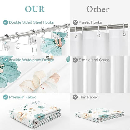 Long 3 in 1 Shower Curtain Set, 54x78 | Long 3 in 1 Shower Curtain Set, PEVA Liner Set & 12 Double Sided Steel Hooks, Waterproof Fabric Bathroom Curtain 54x78
