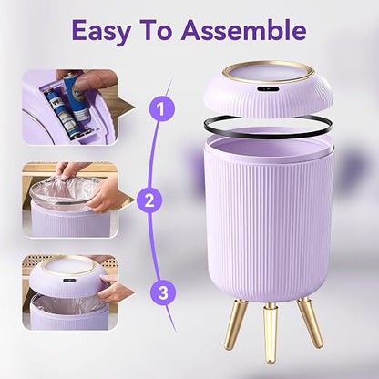 Procade Automatic Trash Can Bathroom,Auto Small Purple Garbage Can with Lid | 3 Gallon Touchless Motion Sensor Trash can with Legs,Smart Gold Purple Waste Basket for Bedroom,Kitchen,Dorm,rv,Office