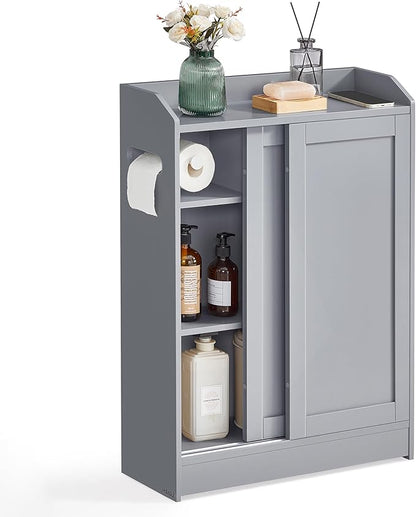 VASAGLE Narrow Storage Cabinet, Slim Floor Cabinet with Sliding Doors, Toilet Paper Holder and Brush Compartment, for Bathroom and Living Room, 7.9 x 23.6 x 31.5 Inches, Dove Gray UBBC752G02