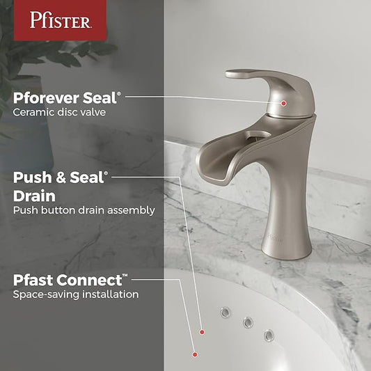 Pfister Jaida Bathroom Sink Faucet, Single Handle, Single Hole or 3-Hole, Spot Defense Brushed Nickel Finish, LF042JDGS