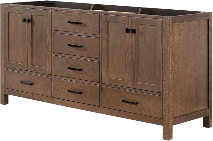 ARIEL Cambridge 72-inch Bathroom Vanity Base Cabinet,Solid Wood, 4 Soft Closing Doors, 6 Dovetail Drawers, Brown Oak