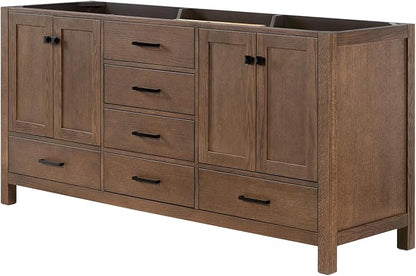 ARIEL Cambridge 72-inch Bathroom Vanity Base Cabinet,Solid Wood, 4 Soft Closing Doors, 6 Dovetail Drawers, Brown Oak
