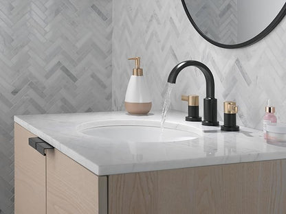 Delta Albion Matte Black/Brushed Gold Bathroom Faucet 3 Hole, 8 Inch Widespread Bathroom Sink Faucet for Vanity, Metal Push-Pop Drain Assembly, Matte Black/Champagne Bronze 35855LF-GZ