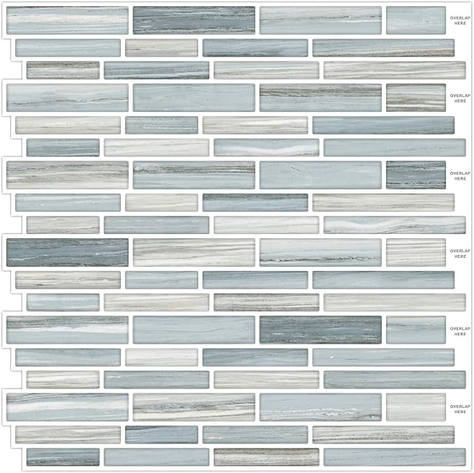 Tilingview 10PCS Peel and Stick Tile for Kitchen Backsplash, Strips Design Self-Adhesive Vinyl Tile, Plastic Wall Sticker (Blue Gray)