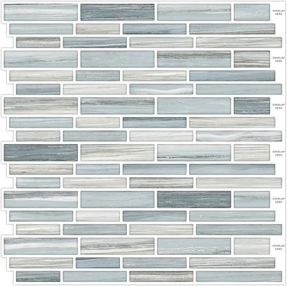 Tilingview 10PCS Peel and Stick Tile for Kitchen Backsplash, Strips Design Self-Adhesive Vinyl Tile, Plastic Wall Sticker (Blue Gray)