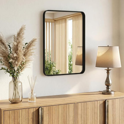 OLIXIS Bathroom Mirror for Over Sink, 30x22 Inch Wall Vanity Mirror, Black | Rounded Rectangle Mirror with Matte Metal Framed, Modern Wall Mount Mirror for Home Decor, Living Room
