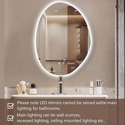 Niccy Irregular LED Bathroom Mirror, Frameless Backlit Wall Mirrors,24"x32" | Asymmetrica Lighted Mirror for Bedroom Living Room, Modern Smart-Mirror with 3 Color Lighting, Anti-Fog, Memory Function