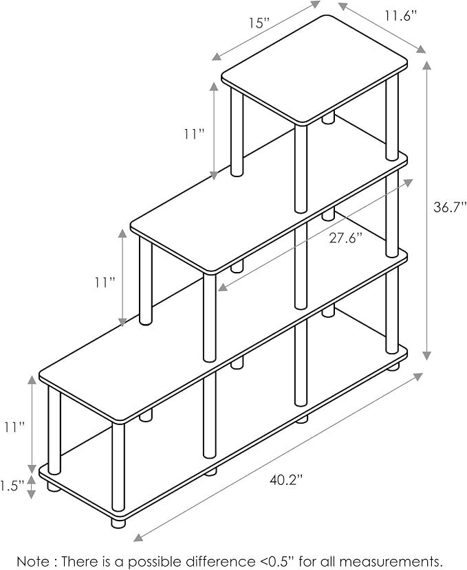 Furinno Turn-N-Tube Storage Shelves, 4-Tier Ladder Book Shelf, 6 Cube Open frame Corner Shelf, Toolless Assembly, Open Shelves, for Organization and Storage, Living Room, Garage, Home Office, Walnut