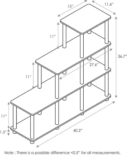 Furinno Turn-N-Tube Storage Shelves, 4-Tier Ladder Book Shelf, 6 Cube Open frame Corner Shelf, Toolless Assembly, Open Shelves, for Organization and Storage, Living Room, Garage, Home Office, Walnut