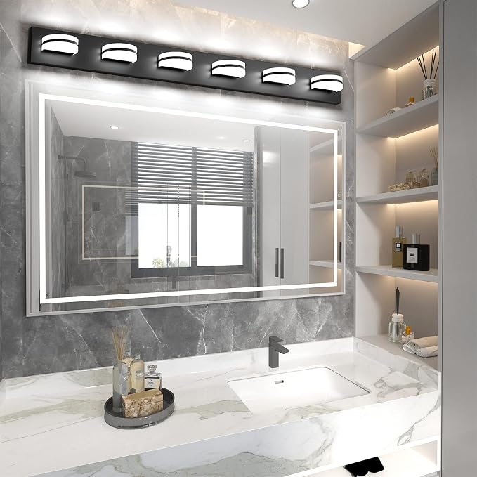 Aipsun 6 Lights Modern Black Vanity Light Up and Down Black LED Vanity Light Fixtures Bathroom Wall Light Over Mirror 6000K