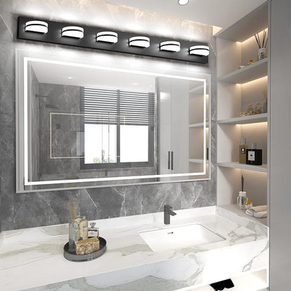 Aipsun 6 Lights Modern Black Vanity Light Up and Down Black LED Vanity Light Fixtures Bathroom Wall Light Over Mirror 6000K