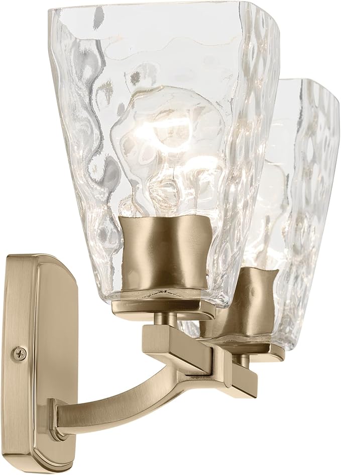 Kichler Marant 14.25" 2-Light Vanity Light with Clear Water Glass in Champagne Bronze, for Bathroom, Powder Room, Over a Mirror, (14.25" W x 9.5" H), 55215CPZWTR