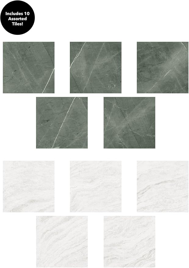 FloorPops x Chris Loves Julia Bonneville Jade Peel and Stick Floor Tiles, FP6332 (Pack of 6)