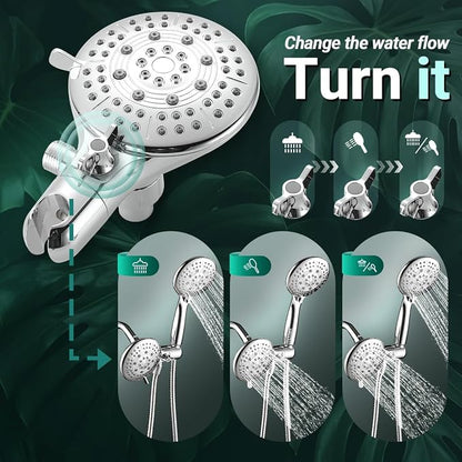 Cobbe® Dual Shower Head Combo, Handheld & Fixed, Chrome | Two Full-Size Shower Heads, 59'' Stainless Steel Hose, Water Saving with 3-Way Water Diverter, Tool-Free Installation