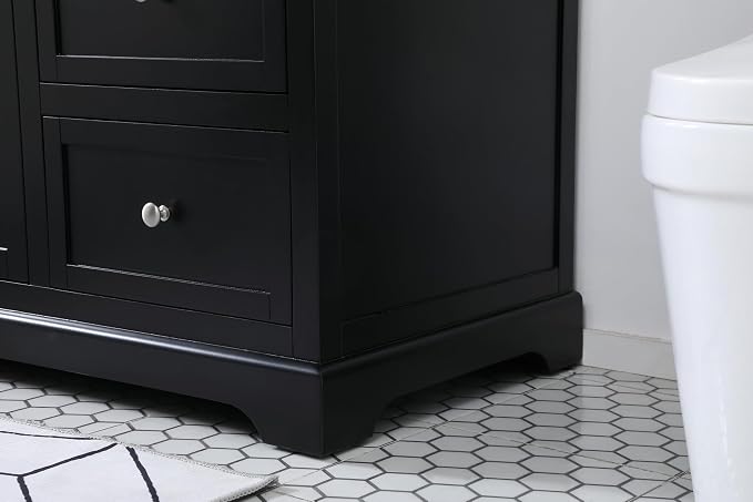 60" Pre-Assembled Bathroom Vanity with Sink, Solid Birch and MDF, Carrara White Marble Countertop Attached, Single Rectangle Porcelain Sink, 6 Soft-Close Drawers, Black
