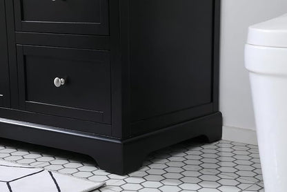60" Pre-Assembled Bathroom Vanity with Sink, Solid Birch and MDF, Carrara White Marble Countertop Attached, Single Rectangle Porcelain Sink, 6 Soft-Close Drawers, Black