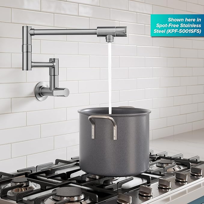 KRAUS Oletto Pot Filler Faucet with Retractable Arm, Wall Mount Kitchen Faucet, Pot Filler for Stove in Matte Black, KPF-5001MB