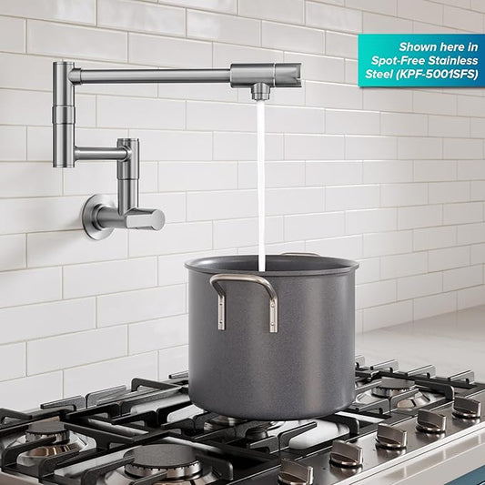 KRAUS Oletto Pot Filler Faucet with Retractable Arm, Wall Mount Kitchen Faucet, Pot Filler for Stove in Matte Black, KPF-5001MB