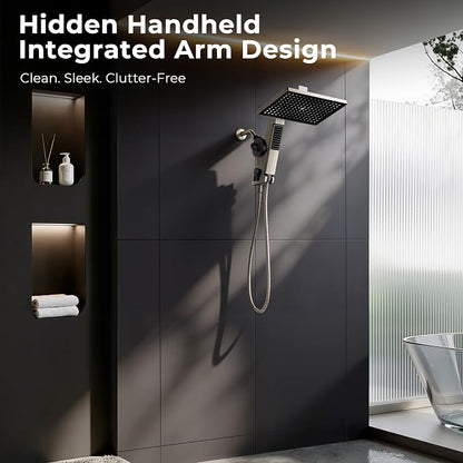 MakeFit Filtered Rain Shower Head with Handheld Combo High Pressure 12'' Rainfall Shower Heads & Hidden Detachable Wand Dual Showerhead Water Softener for Hard Water Easy Filter Replacement