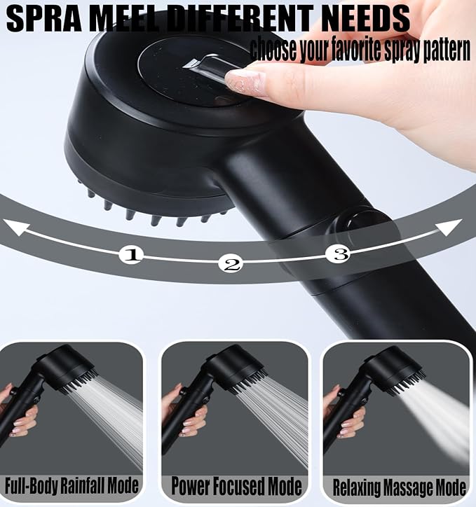 Shower Head with Handheld, Shower Heads High Pressure, High Flow Even with Low Water Pressure-Hand Held Showerhead Set,3 Modes Filtered Showerhead with 59″Replacement Hose/Bracket/Cotton Filters