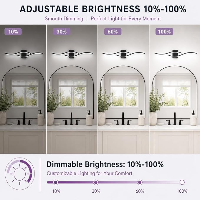 Modern Vanity Lights Dimmable Bathroom Light Fixtures Over Mirror Bathroom LED Vanity Light for Bathroom Living Room (Black,39.37Inch,5500K)