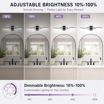 Modern Vanity Lights Dimmable Bathroom Light Fixtures Over Mirror Bathroom LED Vanity Light for Bathroom Living Room (Black,39.37Inch,5500K)