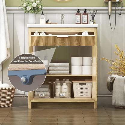 32" Modern Bathroom Vanity with Ceramic Sink, 2 Doors & 1 Drawer, Wooden Storage Cabinet, Actual 31.5" L x 18.5" W x 35.4" H