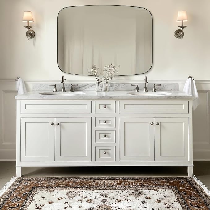 Brushed Nickel Oblong Mirror, 36x48 Inch Brushed Nickel Oval Mirror for Bathroom with Stainless Steel Metal Frame, Wall Mouned for Bathroom, Living Room, Entryway
