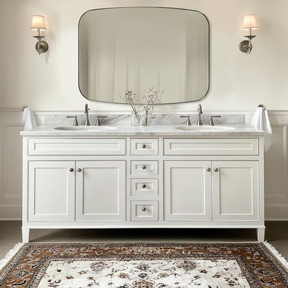 Brushed Nickel Oblong Mirror, 36x48 Inch Brushed Nickel Oval Mirror for Bathroom with Stainless Steel Metal Frame, Wall Mouned for Bathroom, Living Room, Entryway