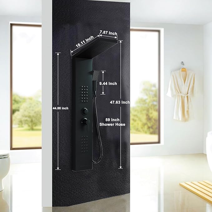Black Shower Panel Modern Shower Tower System with Full Body Shower Jets System Handheld Spray Wall Mount Shower Panels Faucet