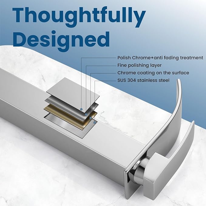 Airuida Tall Bathroom Vessel Faucet Chrome Polish Waterfall Bathroom Single Handle Single Hole Deck Mount Bowl Mixer Tap with Large Waterfall Spout Bar Sink Faucet Lavatory Vanity